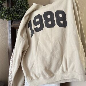 Gildan Beige Crewneck Sweater with Black Print